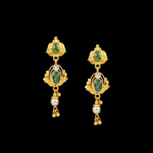Emerald Double Drop Gold Stud Earrings