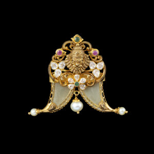 Diamond Ruby Deity Gold Pendant with Pearl Drop