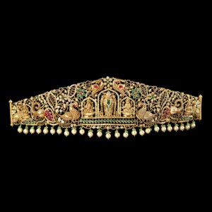 Openwork Temple Gold Vaddanam with Pearl Fringe