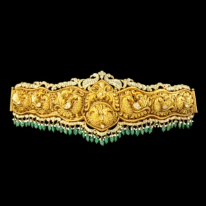 Antique Peacock Gold Vaddanam with Emerald Drops