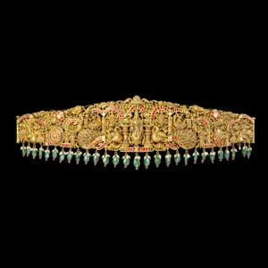Temple Procession Gold Vaddanam with Emerald Fringe