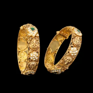 Temple Diamond Emerald Antique Gold Bangles