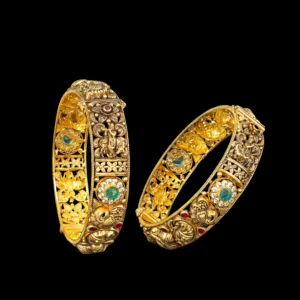 Temple Emerald Diamond Gold Bangles