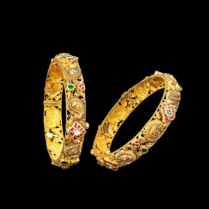 Ruby Emerald Floral Antique Gold Bangles