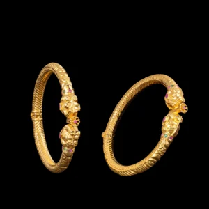 Animal Head Textured Gold Kada Bangles