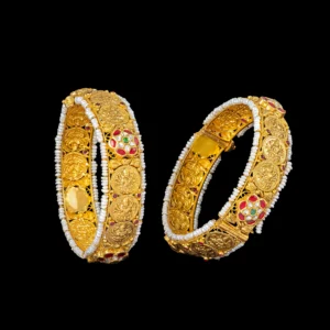 Diamond Ruby Emerald Broad Gold Bangles
