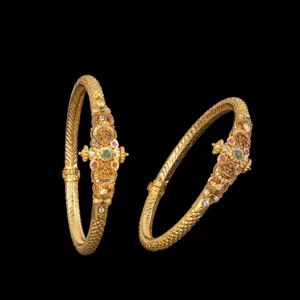 Ruby Emerald Floral Slim Gold Kada