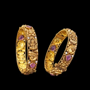 Antique Gemstone Broad Gold Bangles
